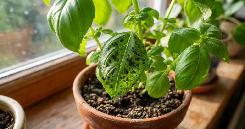 indoor basil leaves turning black