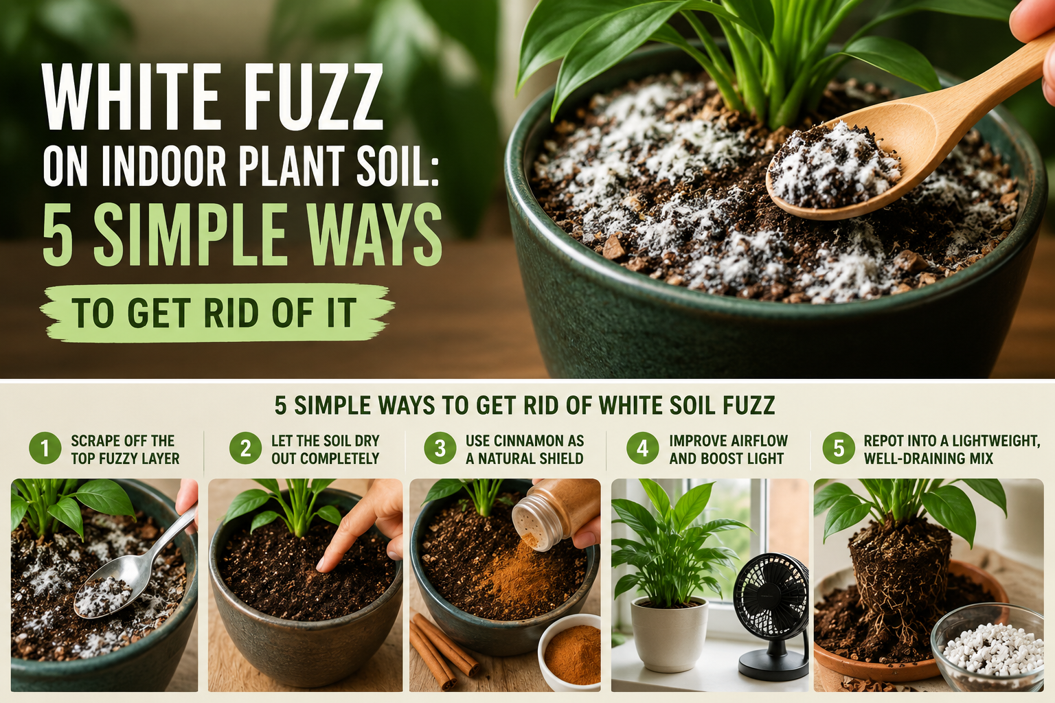 white fuzz on indoor plant soil